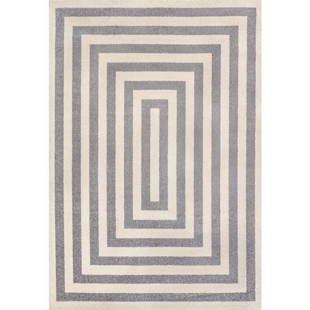 Bandol Gray and Ivory Synthetic Stripe 5 x 8 Area Rug
