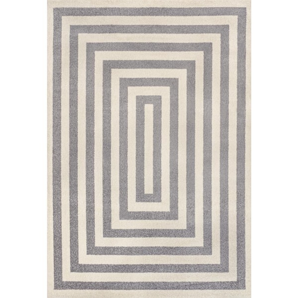 Bandol Modern Classic Mitre Stripe Gray/Ivory 9 ft. x 12 ft. Area Rug