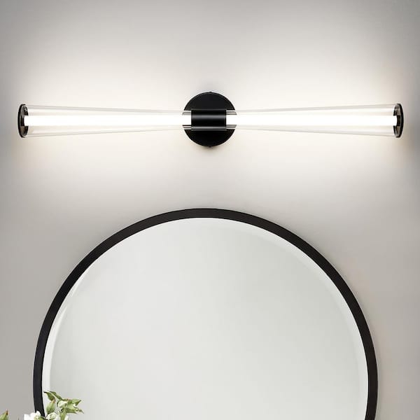 KAISITE Modern 1-light Black Dimmable Wall Sconce with Clear Glass Shade LED Bathroom Vanity Light Fixture