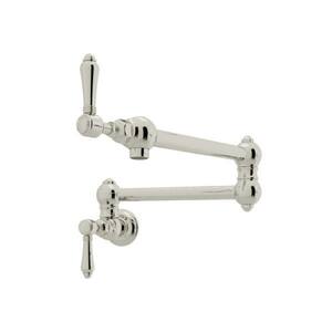 Italian Kitchen Wall Mounted Pot Filler With Dual Shut Offs, Swing Arm Fold Away Arm in Polished Nickel