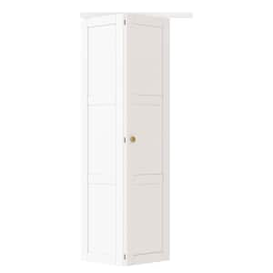 36 in. x 80 in. 3 Lite Solid Core Panel White Primed Composite MDF Interior Closet Bi-Fold Door with Hardware Kit