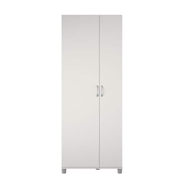 SystemBuild Lonn 28.62 in. W x 74.26 in. H x 15.4 in. D 7-Shelf Freestanding Asymmetrical Cabinet in White