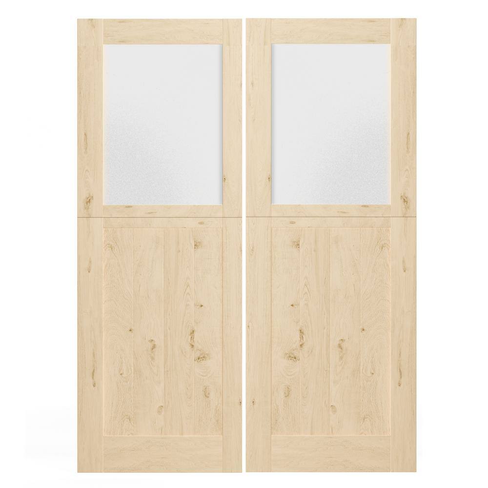 60 in. x 80 in. Natural Pine Frosted Glass Interior Door Slab