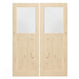 60 in. x 80 in. Finished Dutch Door, Half Bore Frosted Glass Split Interior Door Slab with Natural Pine Wood Color