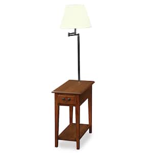 12 in. W x 23.5 in. D 1-Drawer Medium Oak Swing Arm Lamp Rectangle Wood Side Table with Shelf