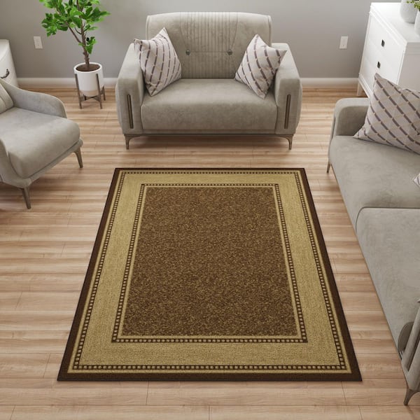 Ottohome Collection Non-Slip Rubberback Bordered 5x7 Indoor Area Rug, 5 ft. x 6 ft. 6 in., Dark Brown