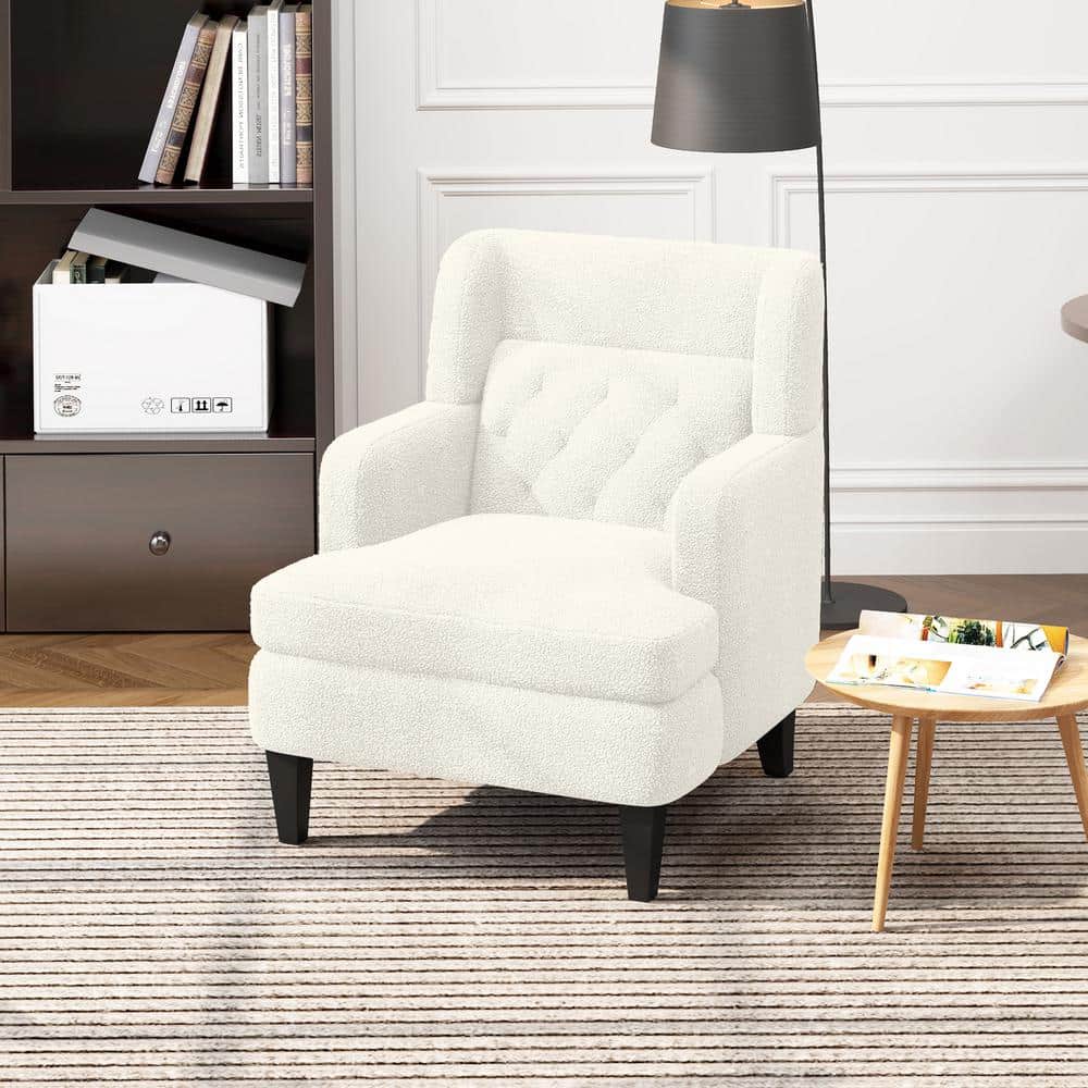 CHRISTOPHER KNIGHT HOME Beige Teddy Fleece Tufted Accent Arm Chair with Foot Pads for Living Room and Bedroom