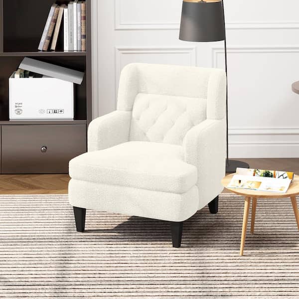 CHRISTOPHER KNIGHT HOME Beige Teddy Fleece Tufted Accent Arm Chair with Foot Pads for Living Room and Bedroom