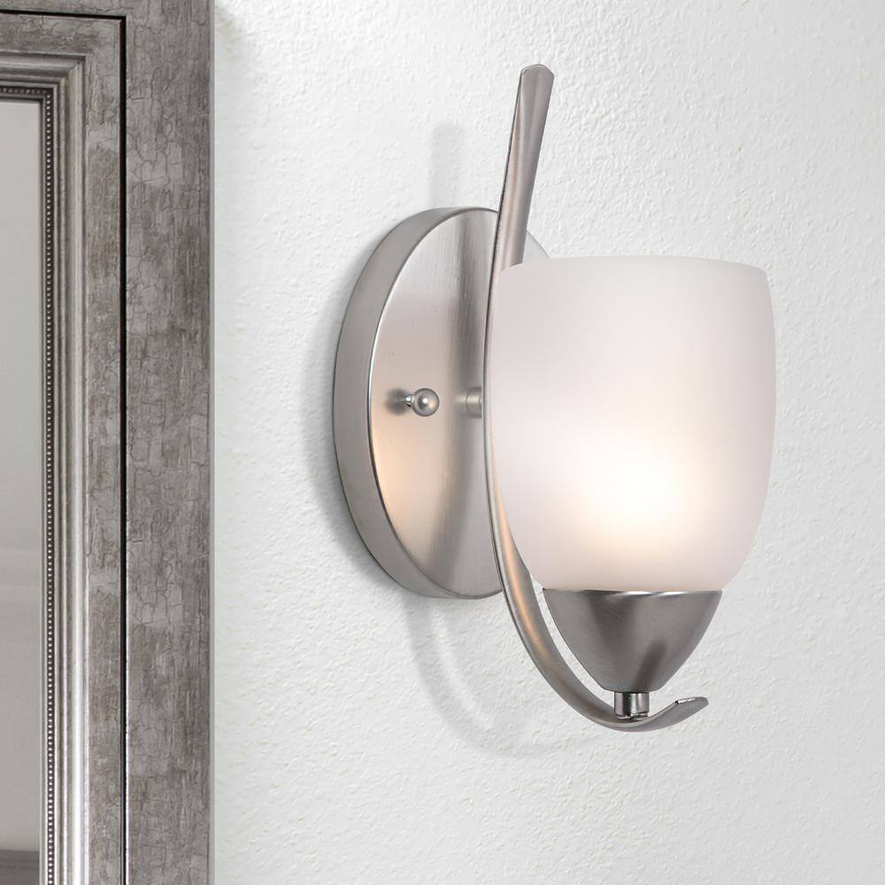 Mirror Lake Brushed Nickel Vanity Wall Sconce with White Glass Shade