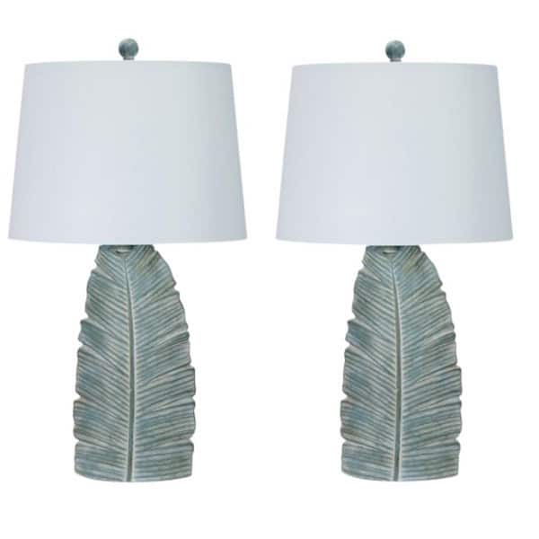 Fangio Lighting Pair Of 26 in. Casual Blue Indoor Table Lamps with Decorator Shade