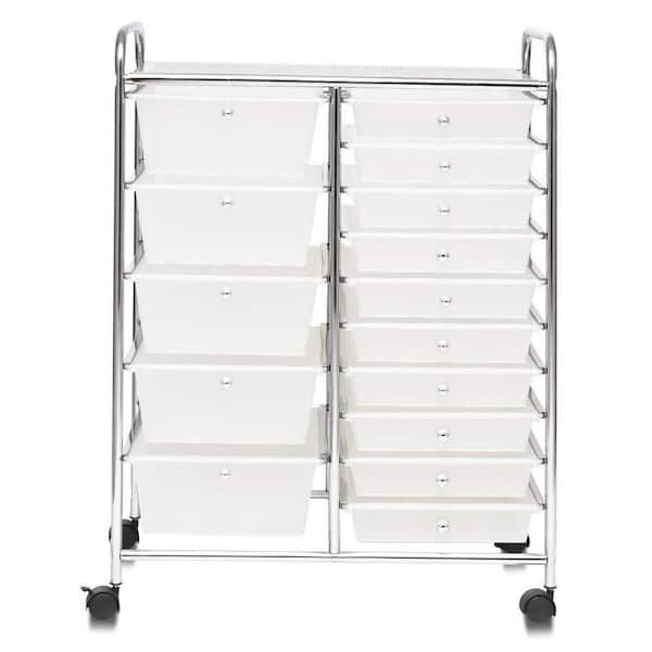 15 Drawer 4-Wheeled Rolling Storage Cart Tools Scrapbook Paper Office School Organizer in Clear