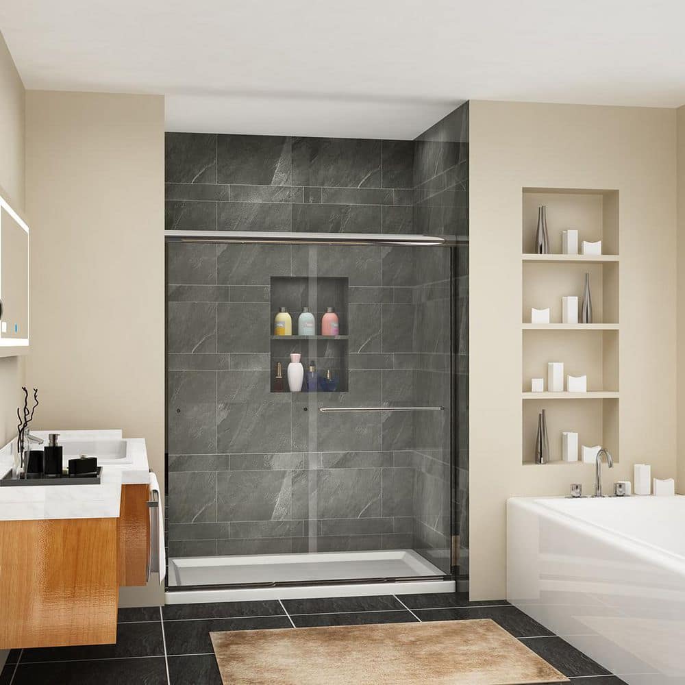 60 in. W x 72 in. H Bypass Sliding Semi-Frameless Shower Door in Chrome Finish with Clear Glass price history on PriceWatchPro