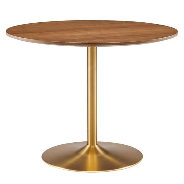 MODWAY Amuse Gold Walnut Wood 45 in. Column Dining Table 4-Seats