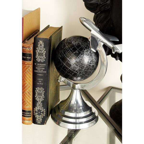 Litton Lane 10 in. x 7 in. Vintage Decorative Globe with Propeller Airplane