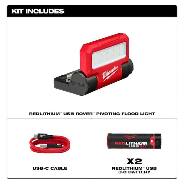 550 Lumens LED REDLITHIUM USB Pivoting Flood Light with Extra USB 3.0 Ah Battery