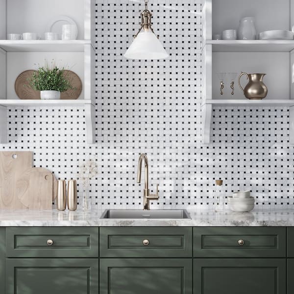 Regalia 12 x 12 in. White, Black Matte Gres Porcelain Basketweave Mosaic Wall and Floor Tile (5.82 sq. ft./case, 6-Pack)