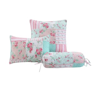 Tiffany Pink Garden 3-Piece Pink, Blue, White Floral Cotton Polyester Decor Throw Pillow Set (Set of 3)