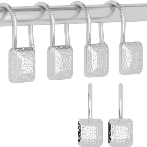 Flynama Square Zinc Alloy Hanging Shower Curtain Rings/Hooks in Silver 12-Pack for Bathrooms