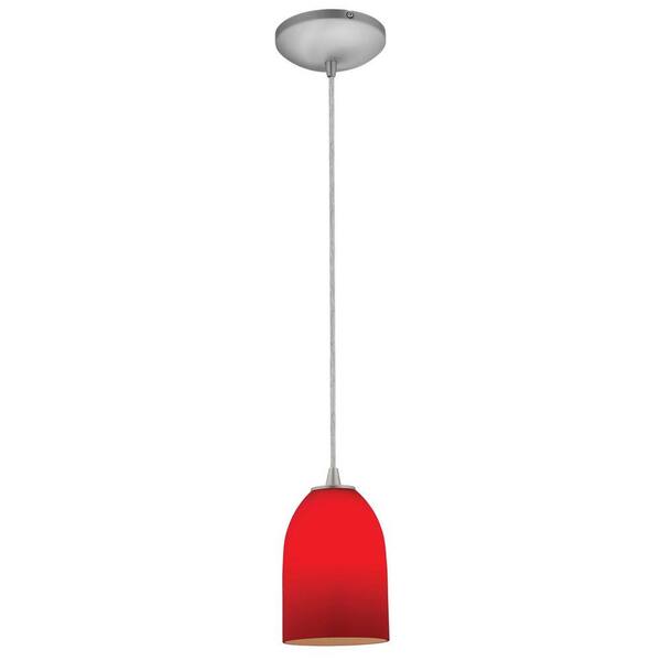 Access Lighting Bordeaux 1-Light Brushed Steel Metal Pendant with Red Glass Shade