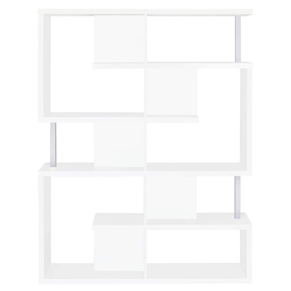 Modern White Zig Zag 5-Tier Bookcase with Chrome Accents