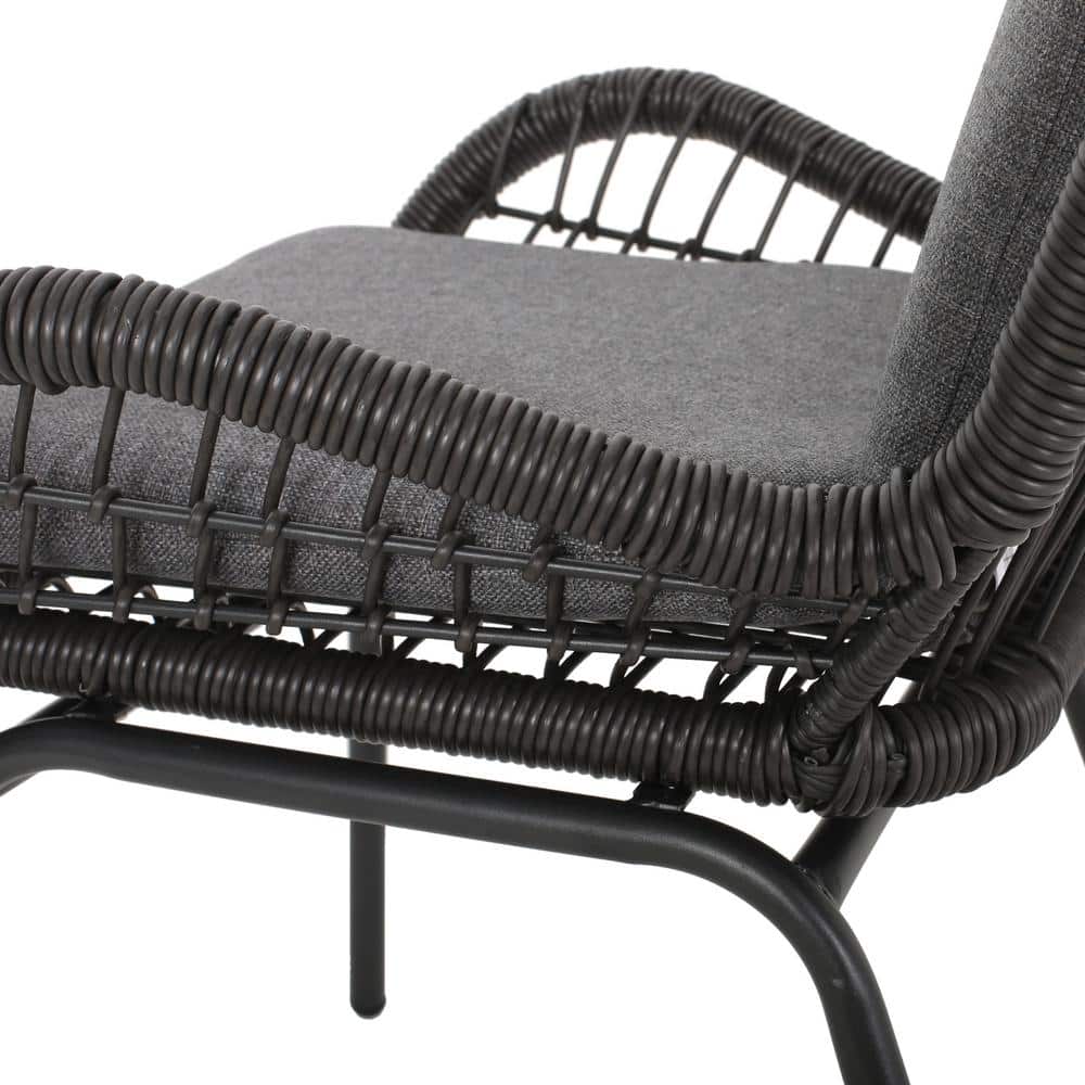 Gray Iron Frame Lounge Chair with Dark Gray Cushions (Set of 2)