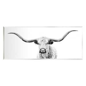 Longhorn Cattle Gazing Modern White Photography Design Design By PHBurchett Unframed Animal Art Print 17 in. x 7 in.
