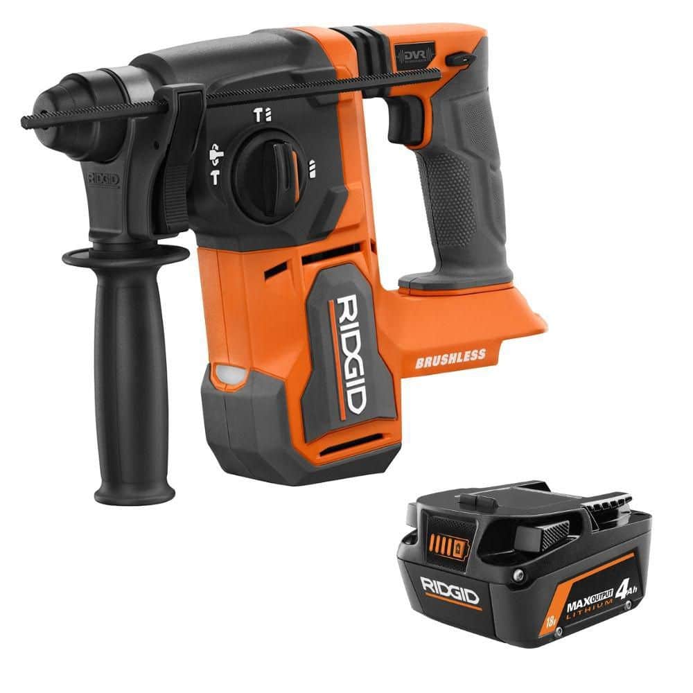 RIDGID 18V Brushless Cordless 1 in. SDS-Plus Rotary Hammer w/ 18V 4.0 Ah MAX Output Lithium-Ion Battery (R86712R840040)