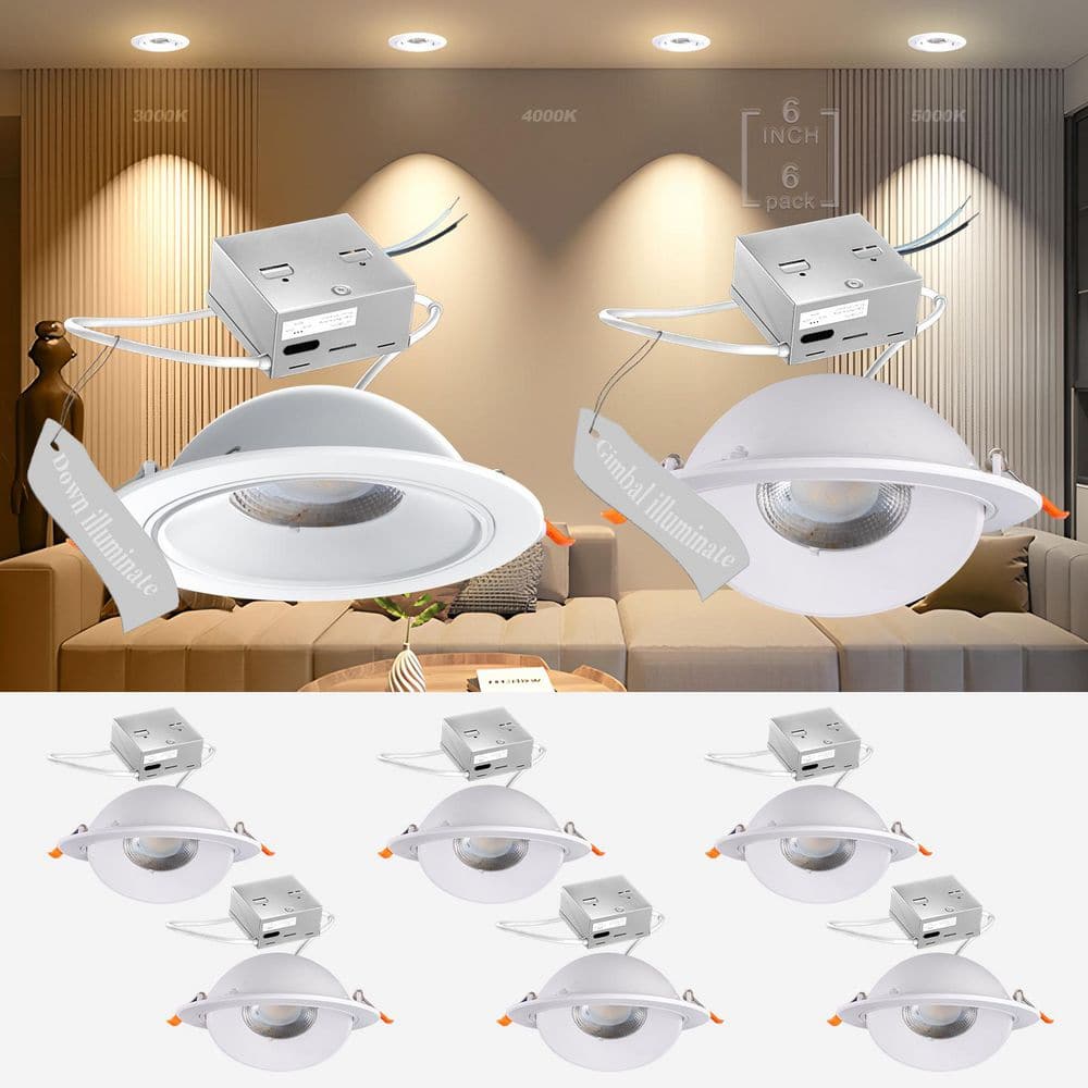 bulbeats 6 Pack 6 in. White Canless Recessed LED Downlight 3CCT