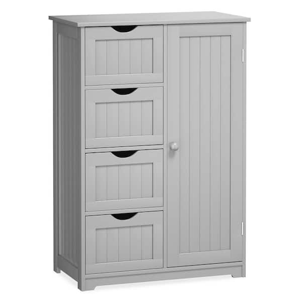 Costway Grey Wooden 4-Drawer Bathroom Cabinet Storage Cupboard 2 Shelves Free Standing