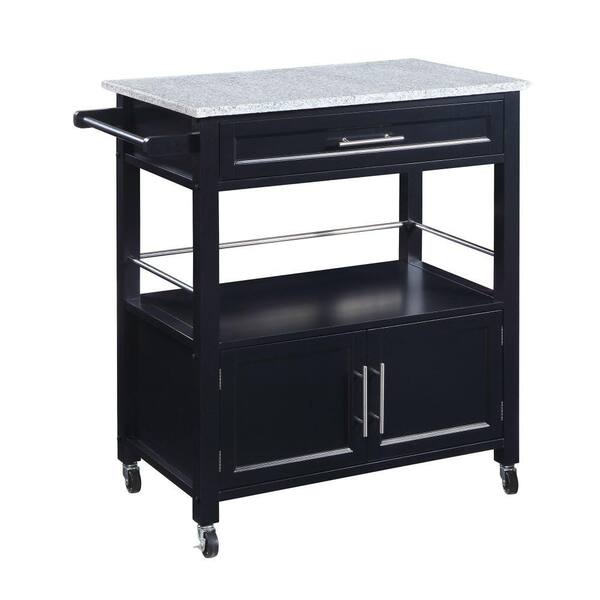Black and Gray Benjara BM144035 Spacious Wooden Kitchen Cart with Granite Inlaid Top Black and Gray Benjara BM144035 Spacious Wooden Kitchen Cart with Granite Inlaid Top