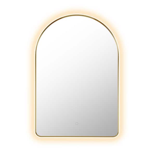 Starlit 24 in.W x 36 in.H Arched Aluminum Framed LED Wall Mounted Bathroom Vanity Mirror in Brushed Gold