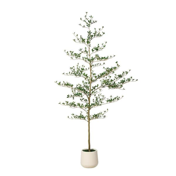 7 ft. Artificial black Olive Tree with white Planter, UV Resistant, Faux Tree for Indoor/Outdoor Home Office Decor