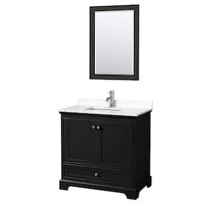 Deborah 36"W x 22"D Single Vanity in Dark Espresso w/ Cultured Marble Vanity Top in LightVein Carrara w/ Basin & Mirror