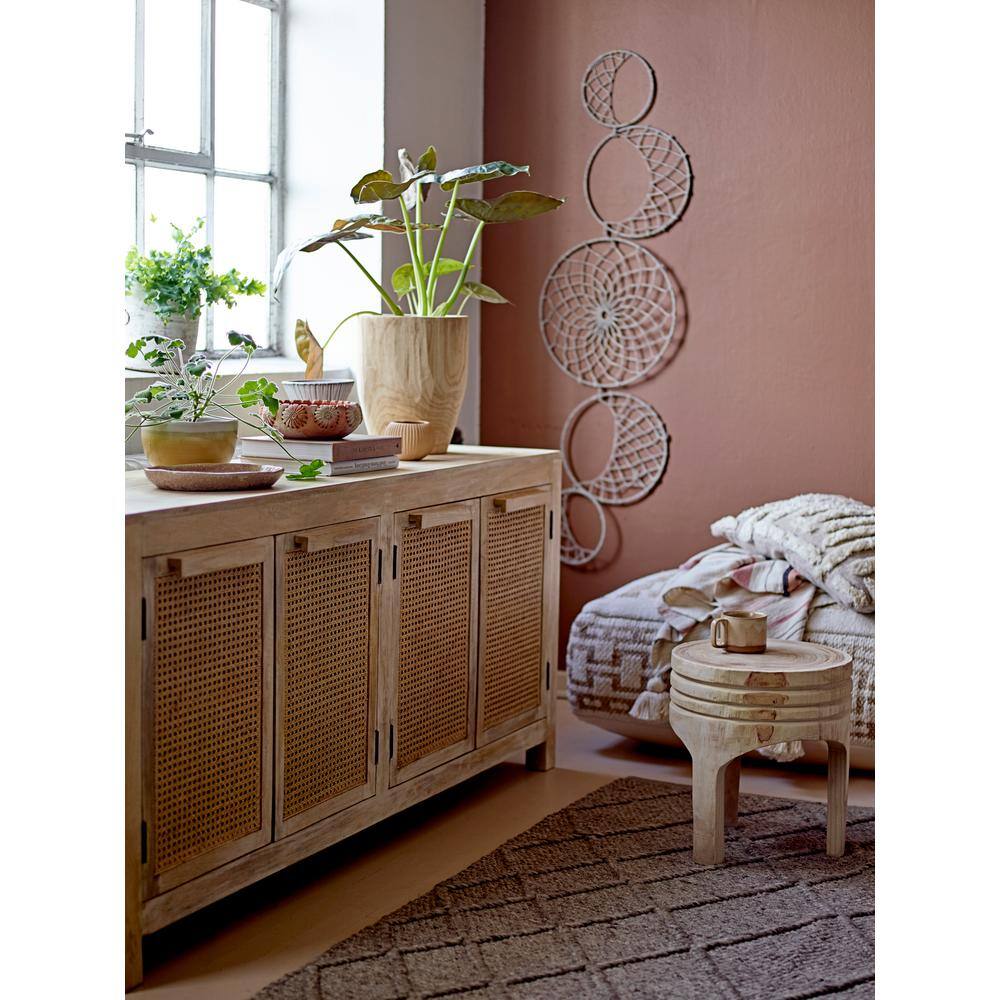 Natural Brown Paulownia Wood Carved Backless Stool