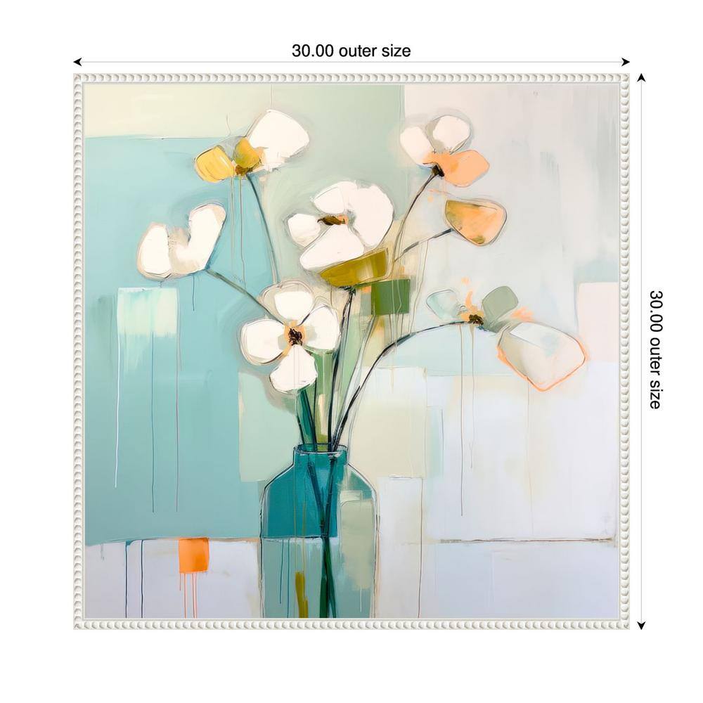 30"x30" Abstract Floral Canvas Art in White Floater Frame