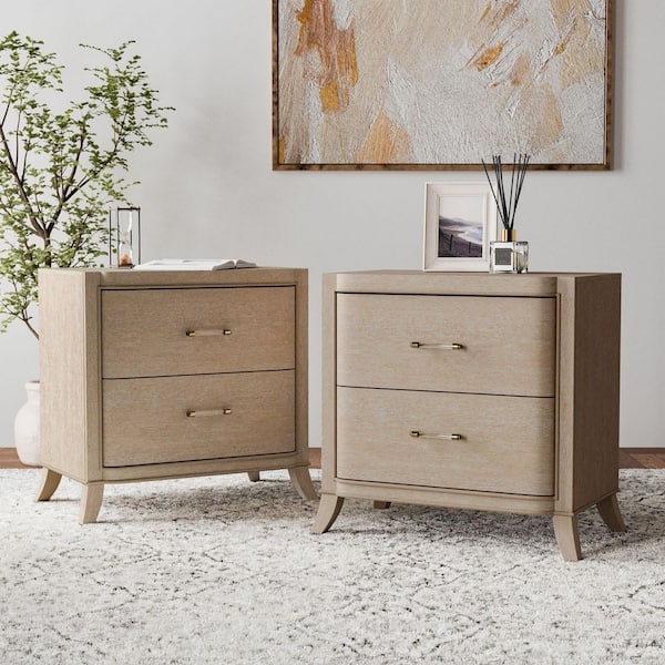 Furniture of America Ellington Natural Oak 2 Drawer 30 in. W Nightstands with Soft Curved Edges and USB Charging Ports (Set of 2)