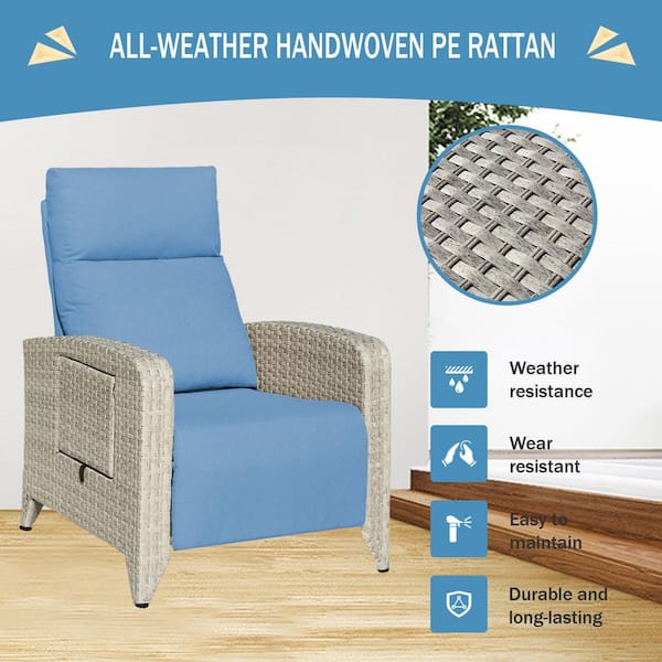 Gray Wicker Outdoor Chaise Lounge Chair Patio Recliner with