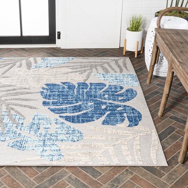 JONATHAN Y Montego High-Low Tropical Palm Brown/Navy/Ivory 2 ft. x 8 ft.  Indoor/Outdoor Area Rug HWC101B-28 - The Home Depot