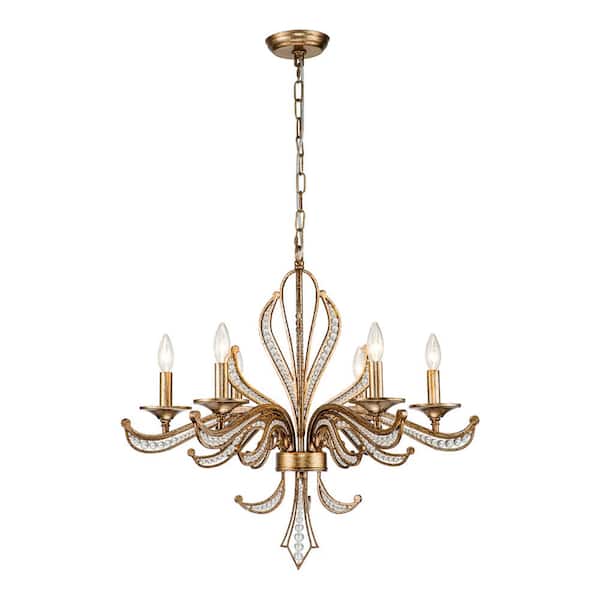 Kyle 6-Light Vintage Silver Lotus Crystal Candlestick Chandelier