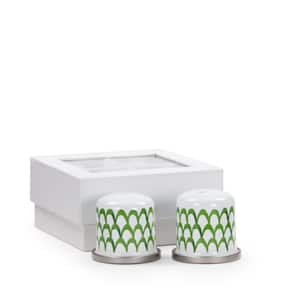 Green Scallops Enamelware Salt and Pepper Shakers (Set of 2)