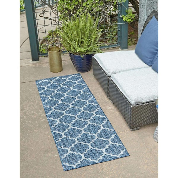Outdoor Trellis Navy Blue 2 ft. x 8 ft. Area Rug