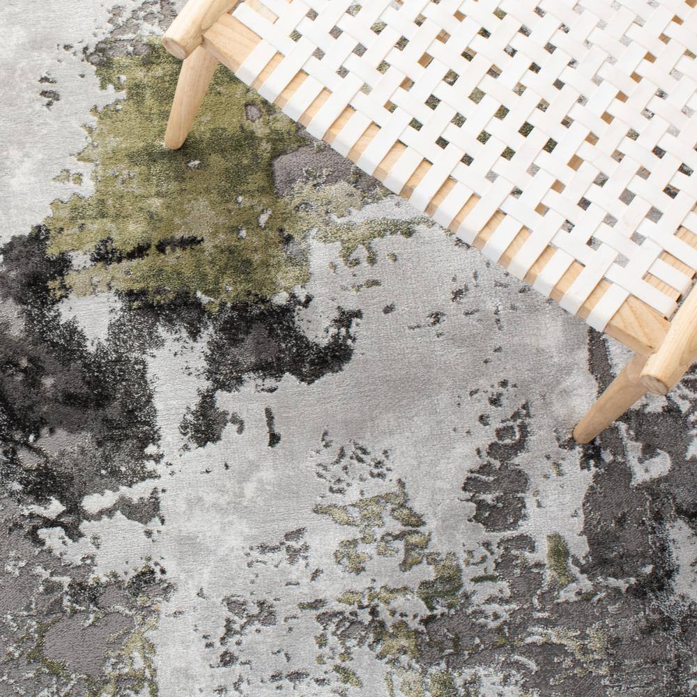 Grey and Green Abstract Hand-knotted 4' x 6' Area Rug