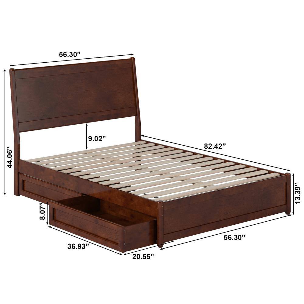 Casanova Dark Walnut Full Wood Platform Bed with Storage Drawers