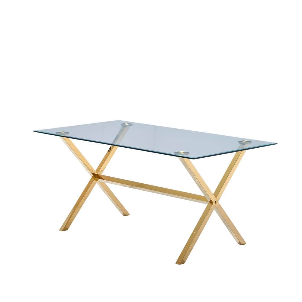 Cecil 63 in. Gold Glass Modern Rectangular Dining Table price history on PriceWatchPro