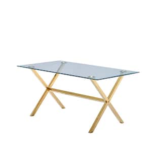 Cecil 63 in. Gold Glass Modern Rectangular Dining Table