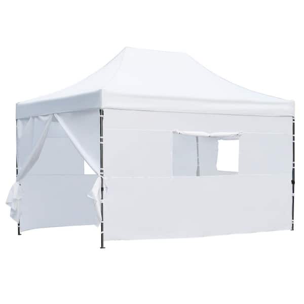 170 in. x 113 in. White Heavy-Duty Party Pop Up Canopy Tent with 4 Sidewalls, 3 Height Adjustable