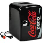 Coca-Cola Coke Zero 4L Portable Cooler/Warmer, Personal Travel Fridge with 12V and AC Cords, Black