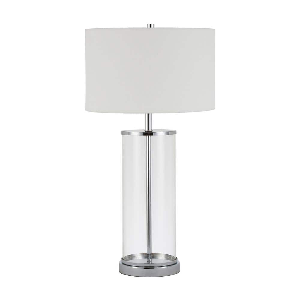 Rowan Elegance 28" Glass & Nickel Table Lamp with White Linen Shade