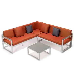 Chelsea White 3-Piece Metal Outdoor Sectional with Orange Cushions