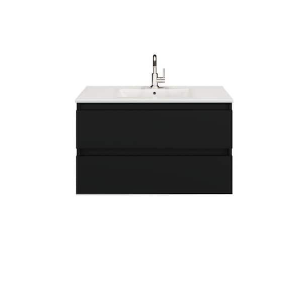 VOLPA USA AMERICAN CRAFTED VANITIES Salt 36 in. W x 18 in. D Bath Vanity in Glossy Black with Ceramic Vanity Top in White with White Basin